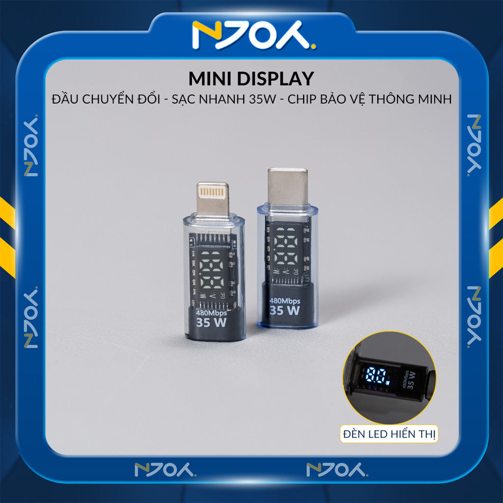 Đầu Chuyển Type-C to Lightning 35W Njoy Màn Hình Led Cho Điện Thoại iPhone 16 Pro Max 15 14 13 12 11