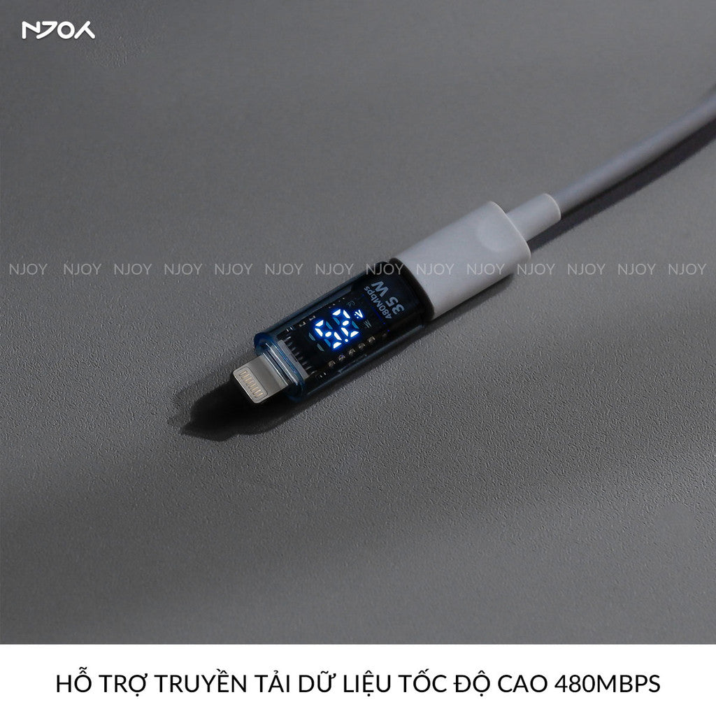 Đầu Chuyển Type-C to Lightning 35W Njoy Màn Hình Led Cho Điện Thoại iPhone 16 Pro Max 15 14 13 12 11