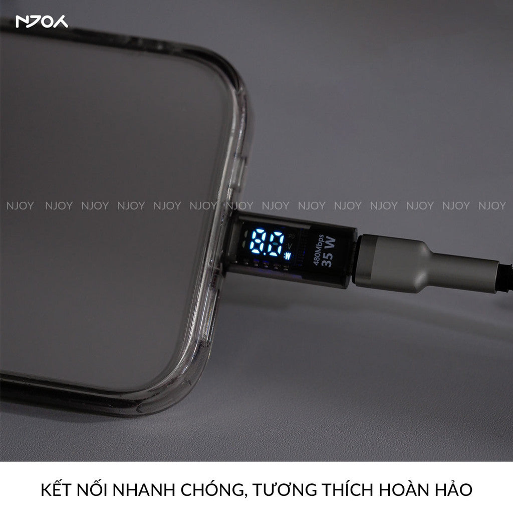 Đầu Chuyển Type-C to Lightning 35W Njoy Màn Hình Led Cho Điện Thoại iPhone 16 Pro Max 15 14 13 12 11