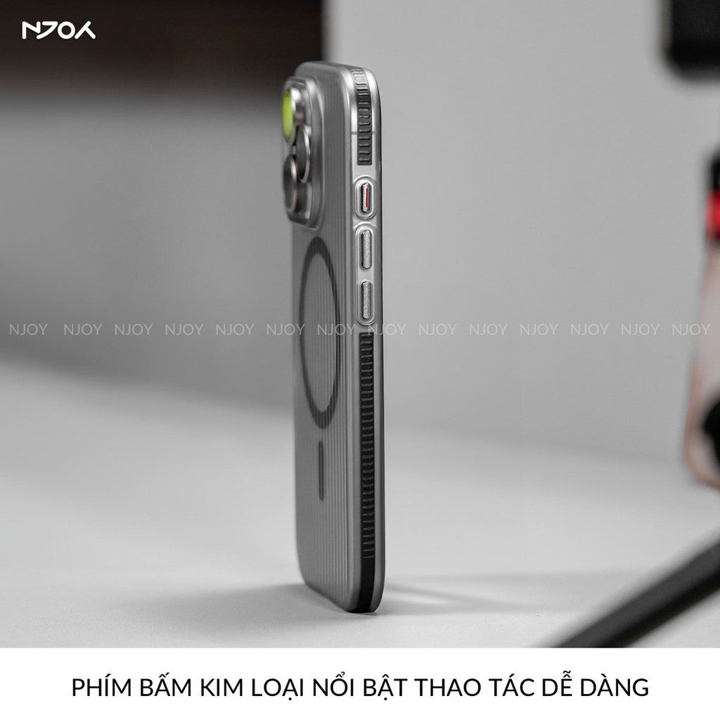 Ốp Nhám Sọc Nổi 3D Njoy Tích Hợp Sạc Nam Châm Từ Tính Cho iPhone 17 Pro Max 16 15 14 13 12