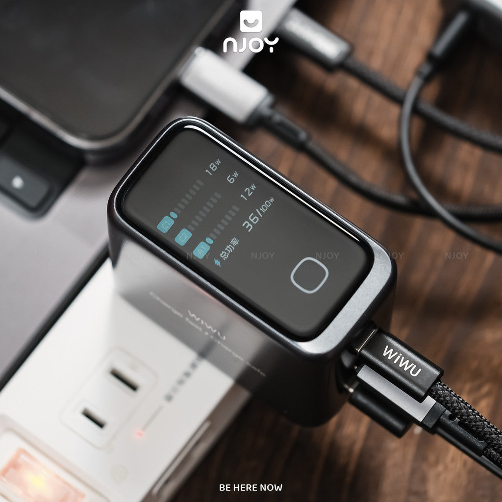 Bộ Cáp Sạc Nhanh Wiwu 100W 3 Cổng Sạc Type C USB Có Màn Hình Led Cho Điện Thoại iPhone iPad Macbook