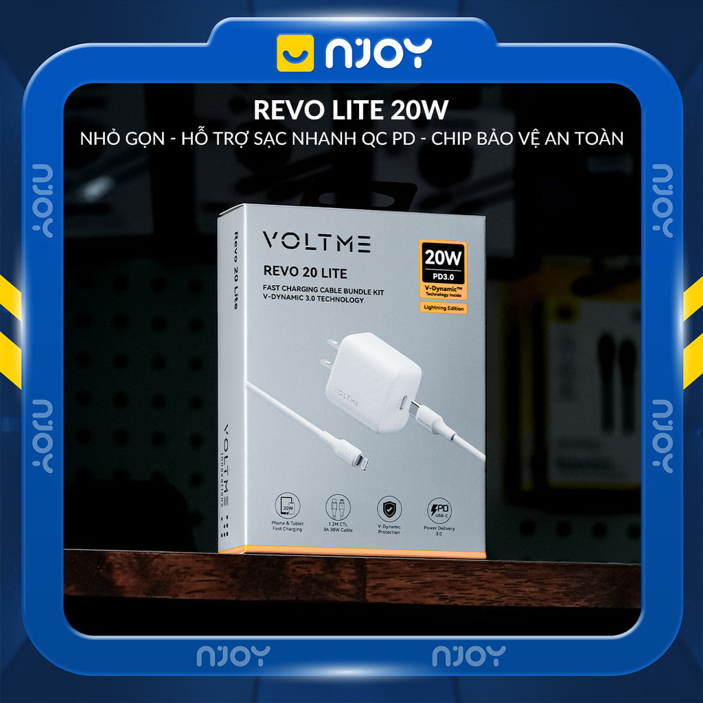 Bộ Cáp Sạc Voltme 20W GaN Hỗ Trợ Sạc Nhanh QC3.0 PD3.0 Cho Điện Thoại iPhone 14 Pro Max 13 12 11