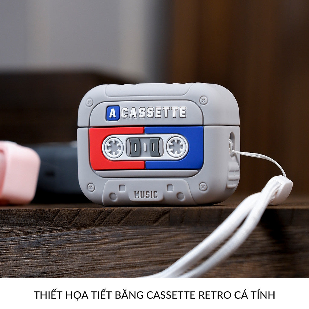 Ốp In Hình Máy Nghe Nhạc Cassette Cổ Điển Retro Kèm Dây Đeo Cho Airpods Pro 3 2 Airpods 4