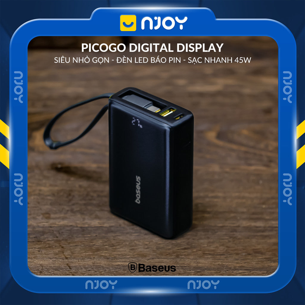 Sạc Dự Phòng Baseus 10000mAh Tích Hợp Cáp Type C QC PD 45W Cho Điện Thoại iPhone 17 Pro Max 15 14 13