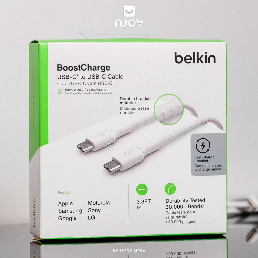 Cáp Sạc Nhanh 60W Belkin Type C To Type Dây Dù Siêu Bền 30000 Lần Gập 1m Cho Điện Thoại iPhone 18 17 Macbook iPad Njoy