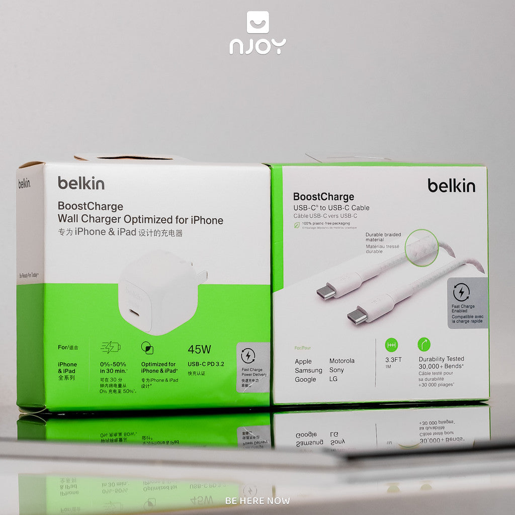 Bộ Cáp Sạc Nhanh Belkin 45W Type C To Type C Cho Điện Thoại iPhone iPad Macbook Njoy BoostCharge