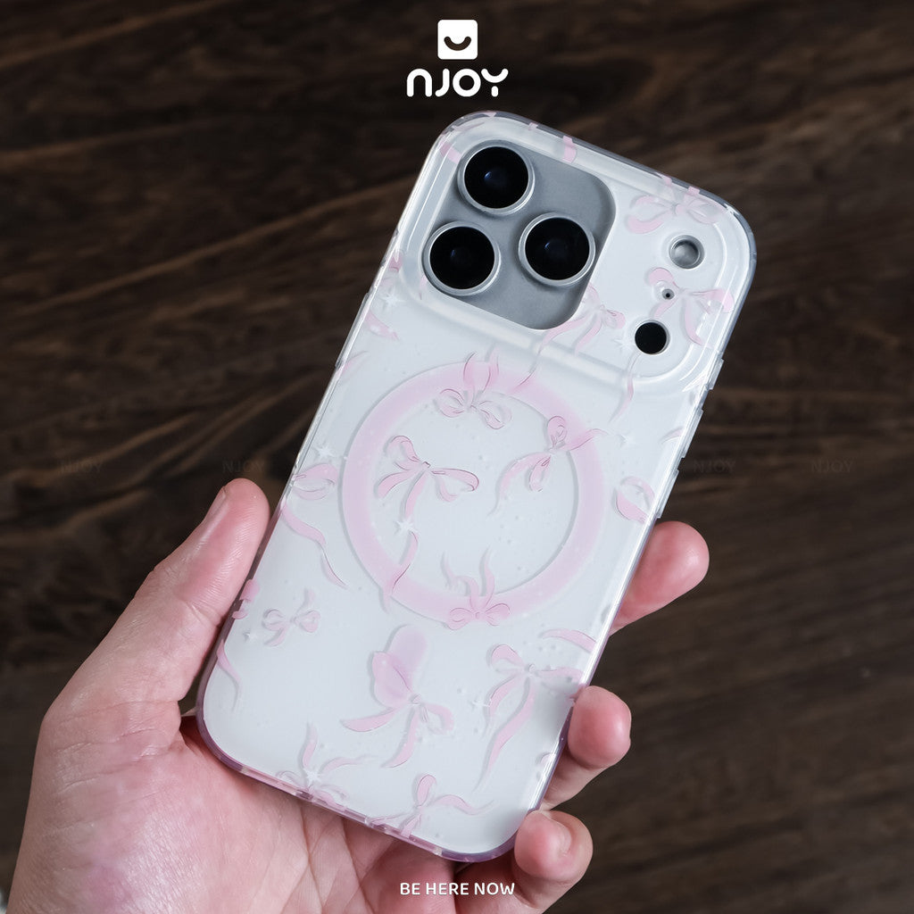 Ốp In Hình Nơ Hồng Dễ Thương Hỗ Trợ Sạc Magsafe Cho Điện Thoại iPhone 18 Pro Max 17 16 15 14 13 Njoy