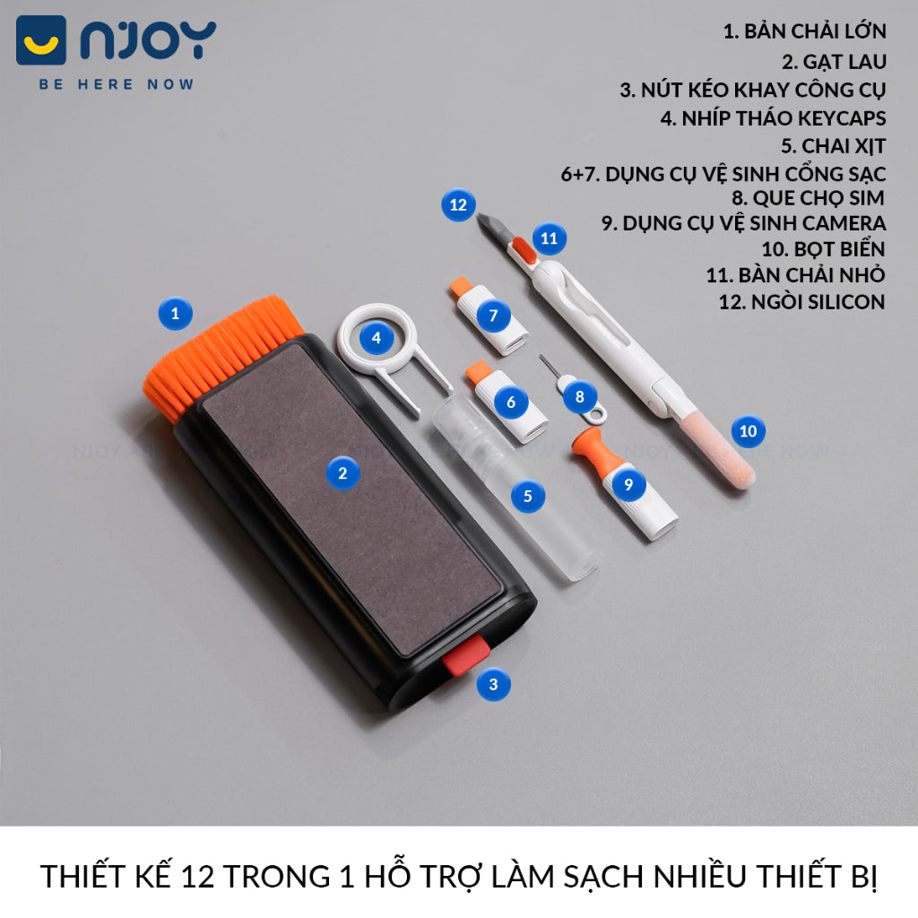 Bộ Dụng Cụ Vệ Sinh Bàn Phím Laptop Tai Nghe Airpods Macbook PC iPhone iPad 12 Trong 1 Đa Năng Nhỏ Gọn
