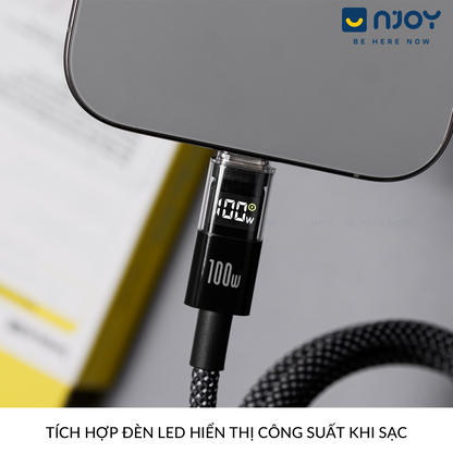 Dây Cáp Sạc Baseus 100W Type C To C Đèn Led Báo Công Suất Sạc Cho Điện Thoại iPhone iPad Macbook