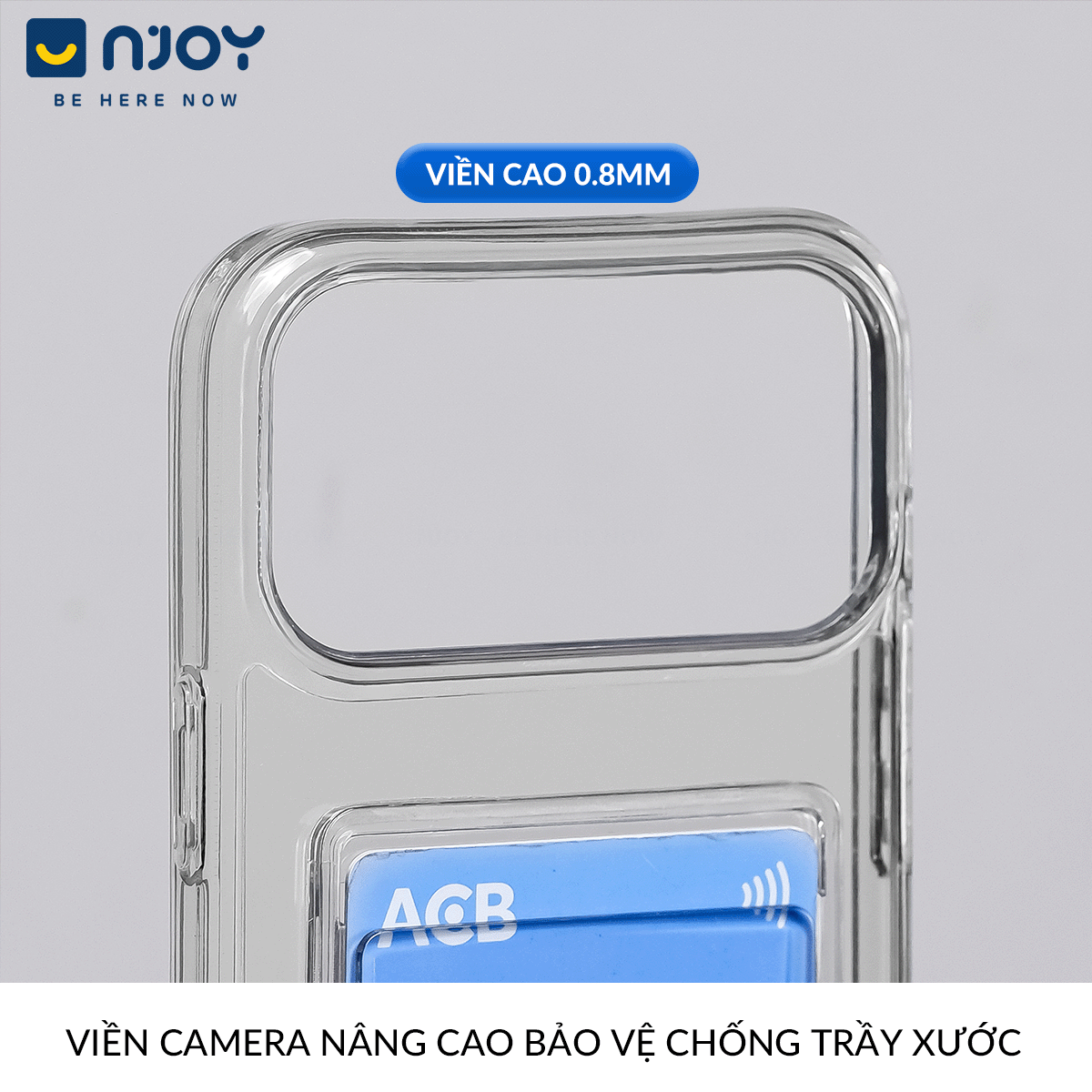 Ốp Lưng Trong Suốt Njoy Đựng Thẻ Bảo Vệ Camera Chống Sốc Cho iPhone 17 Pro Max 16 15 14 13 12