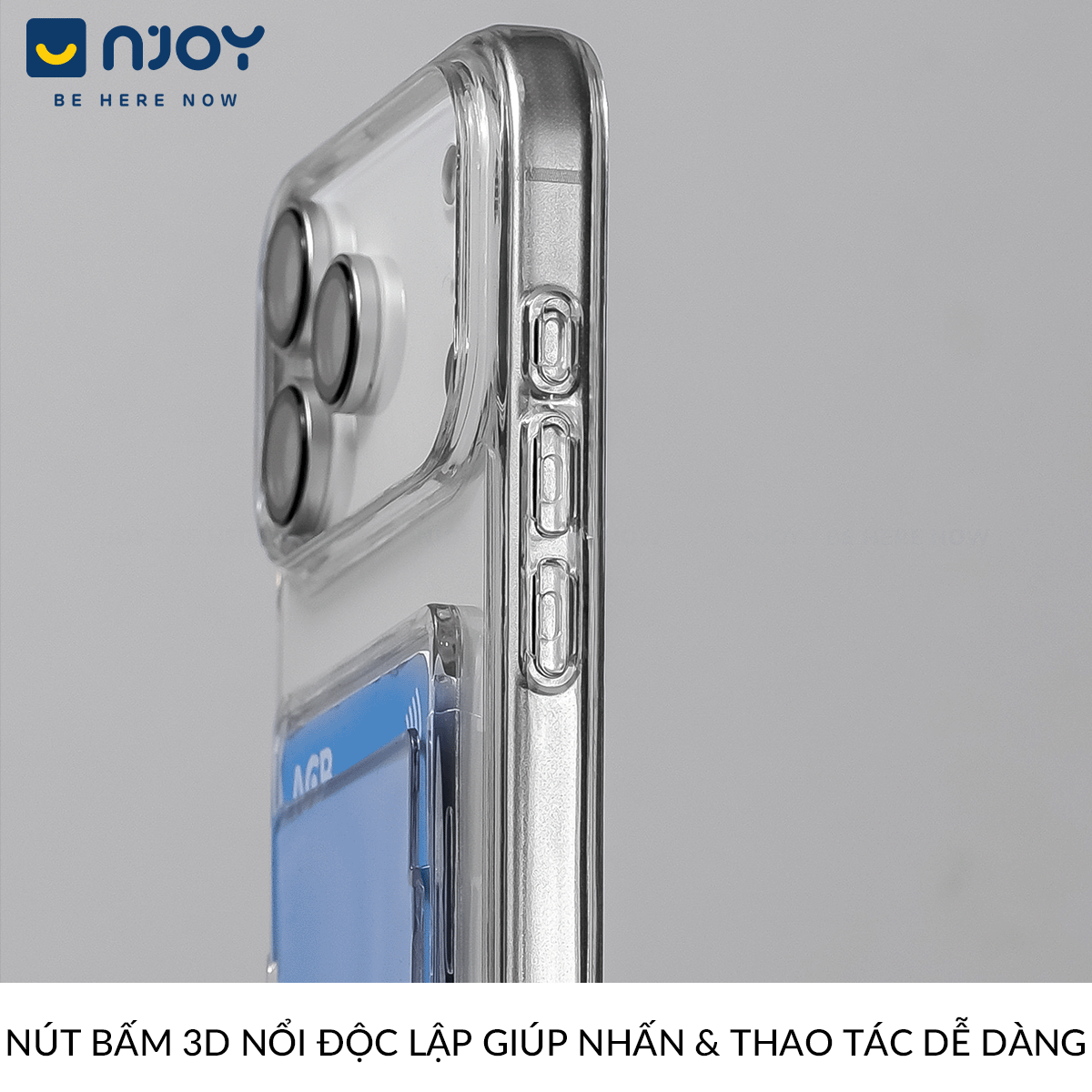 Ốp Lưng Trong Suốt Njoy Đựng Thẻ Bảo Vệ Camera Chống Sốc Cho iPhone 17 Pro Max 16 15 14 13 12