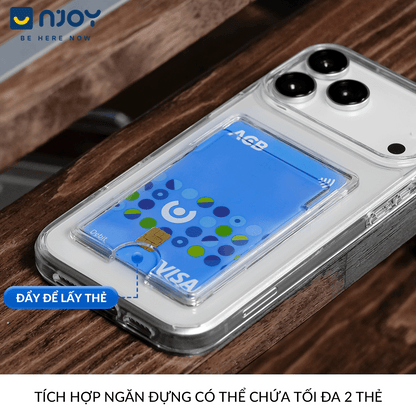 Ốp Lưng Trong Suốt Njoy Đựng Thẻ Bảo Vệ Camera Chống Sốc Cho iPhone 17 Pro Max 16 15 14 13 12