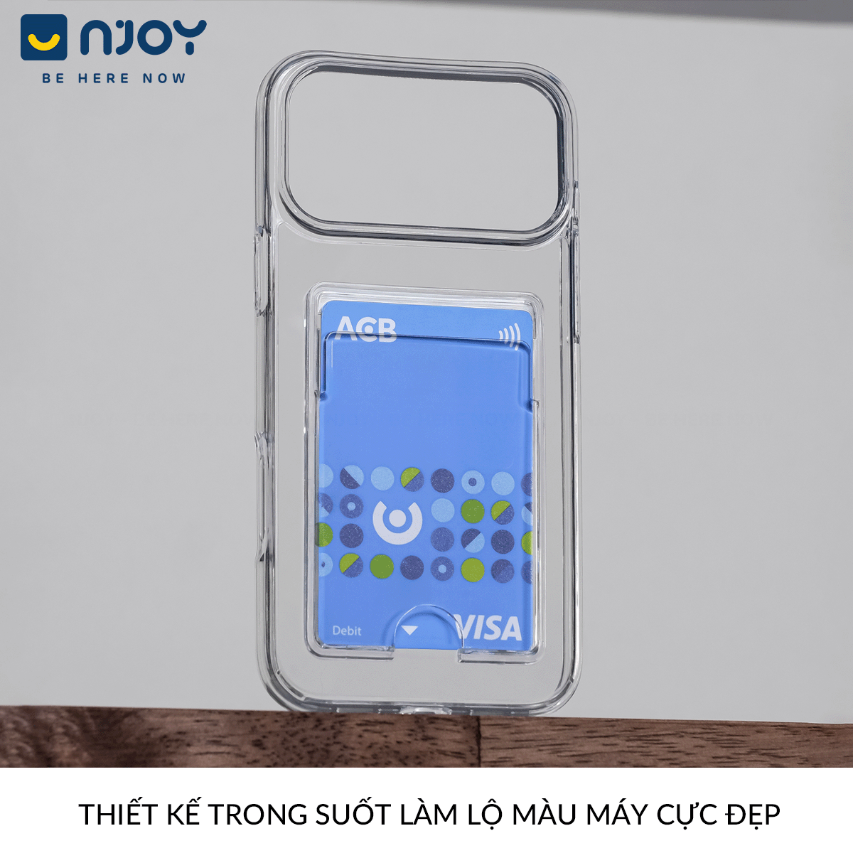 Ốp Lưng Trong Suốt Njoy Đựng Thẻ Bảo Vệ Camera Chống Sốc Cho iPhone 17 Pro Max 16 15 14 13 12