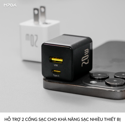 Củ Sạc Nhanh 20W Baseus Palm 2 Cổng Type C USB-A Nhỏ Gọn Cho iPhone Samsung