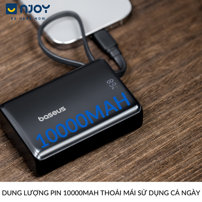 Sạc Dự Phòng Baseus 10000mAh Tích Hợp Cáp Type C QC PD 45W Cho Điện Thoại iPhone 17 Pro Max 15 14 13