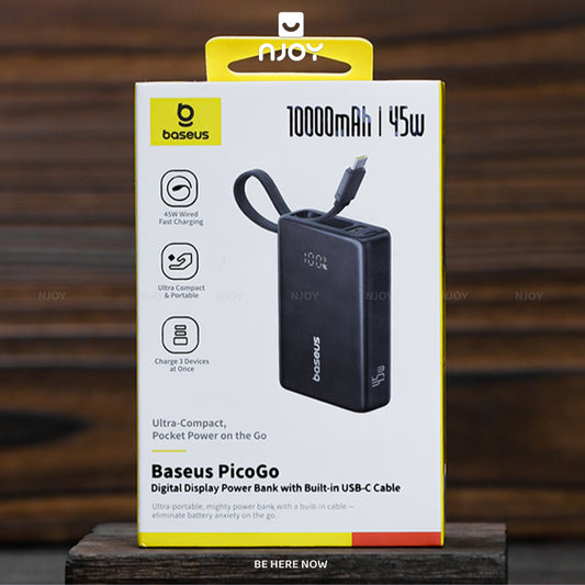 Sạc Dự Phòng Baseus 10000mAh Tích Hợp Cáp Type C QC PD 45W Cho Điện Thoại iPhone 17 Pro Max 15 14 13