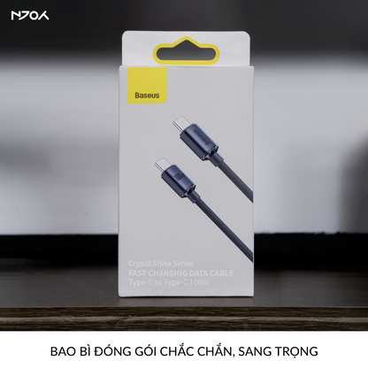 Cáp Sạc Nhanh Baseus 100W Trong Suốt Dây Dù Bện Chống Đứt Gãy Cho iPhone 16 Pro Max 15