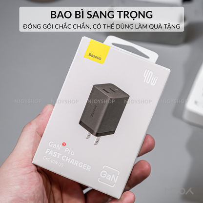 Củ Sạc Nhanh Baseus 40W GaN5 Pro Nhỏ Gọn Cổng Type C Hỗ Trợ QC PD 3.0