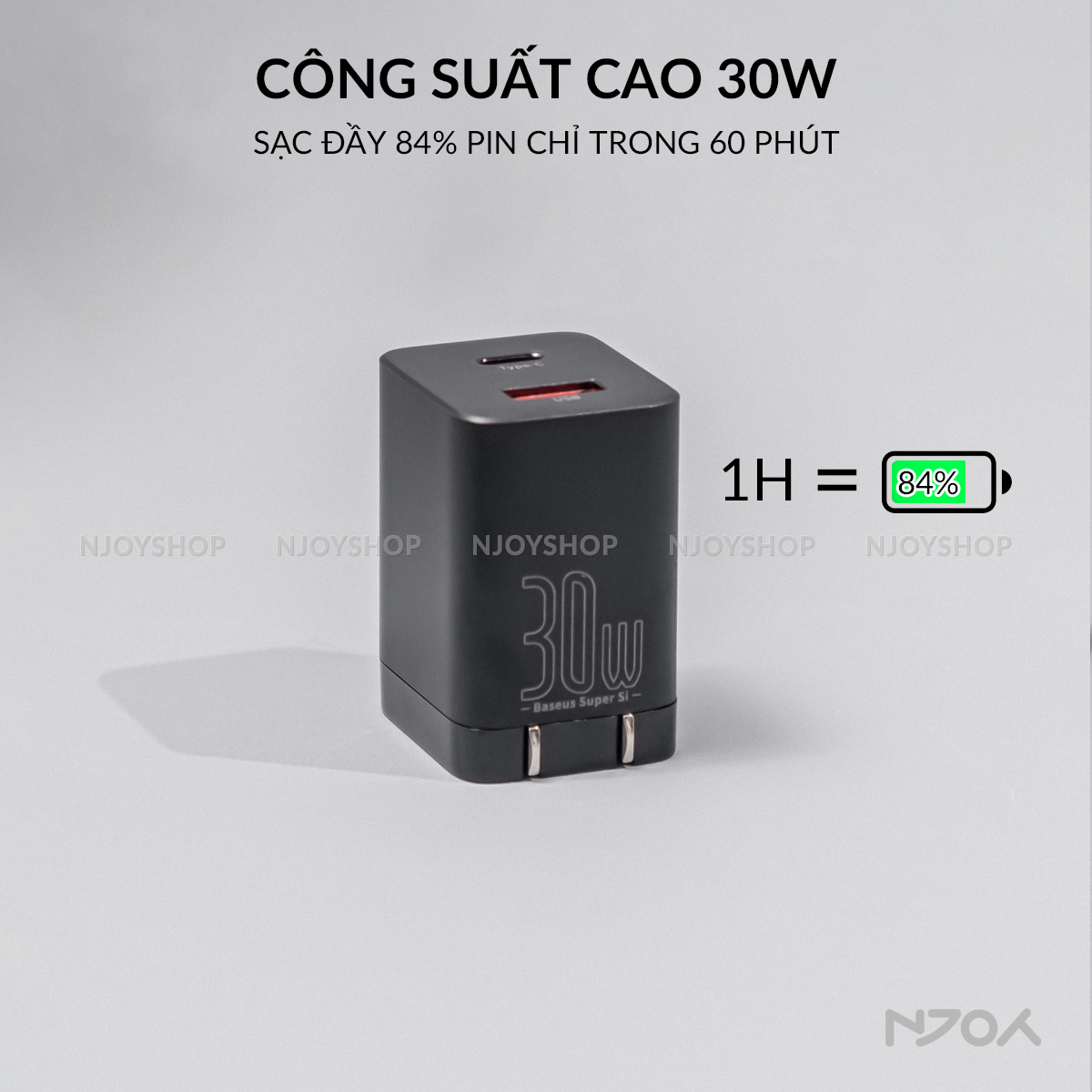 Củ Sạc Nhanh 30w Baseus 2 Cổng USB A & Type C QC 3.0 PD 3.0 Cho Điện Thoại Máy Tính Bảng Njoyshop