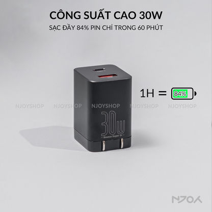 Củ Sạc Nhanh 30w Baseus 2 Cổng USB A & Type C QC 3.0 PD 3.0 Cho Điện Thoại Máy Tính Bảng Njoyshop