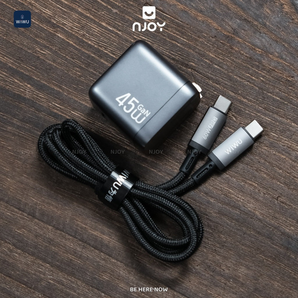 Bộ Cáp Sạc Nhanh Wiwu 45W Type C To C Có Hiển Thị Màn Hình Led Cho Điện Thoại iPhone iPad Macbook