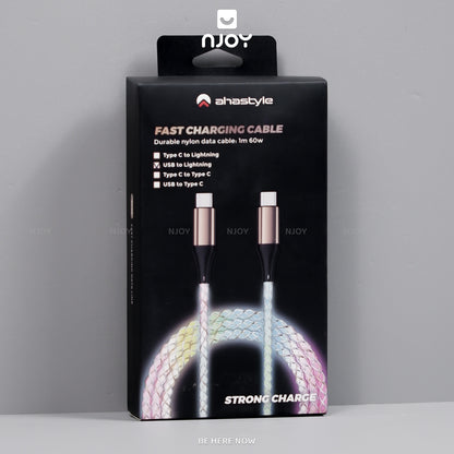 Cáp Sạc Nhanh Ahastyle 20W 60W Có Đèn RGB Phát Sáng Cho iPhone Samsung iPad Oppo