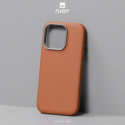 Ốp Da Magsafe Viền Kim Loại Bảo Vệ Camera Cho iPhone 17 Pro Max 16 15 14