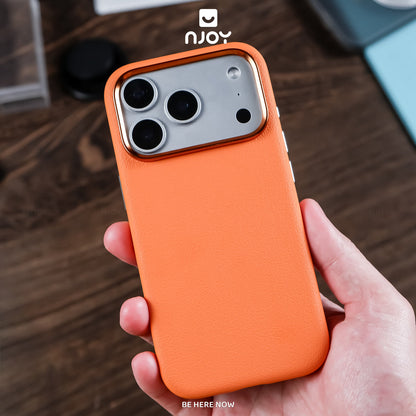 Ốp Da Magsafe Viền Kim Loại Bảo Vệ Camera Cho iPhone 17 Pro Max 16 15 14