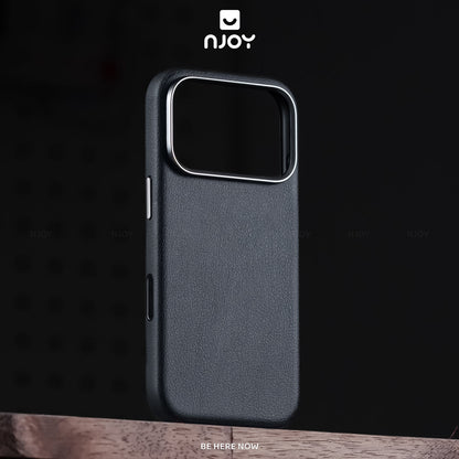 Ốp Da Magsafe Viền Kim Loại Bảo Vệ Camera Cho iPhone 17 Pro Max 16 15 14