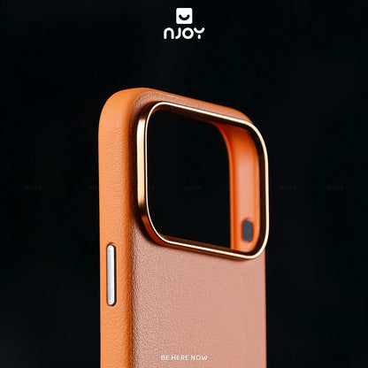 Ốp Da Magsafe Viền Kim Loại Bảo Vệ Camera Cho iPhone 17 Pro Max 16 15 14