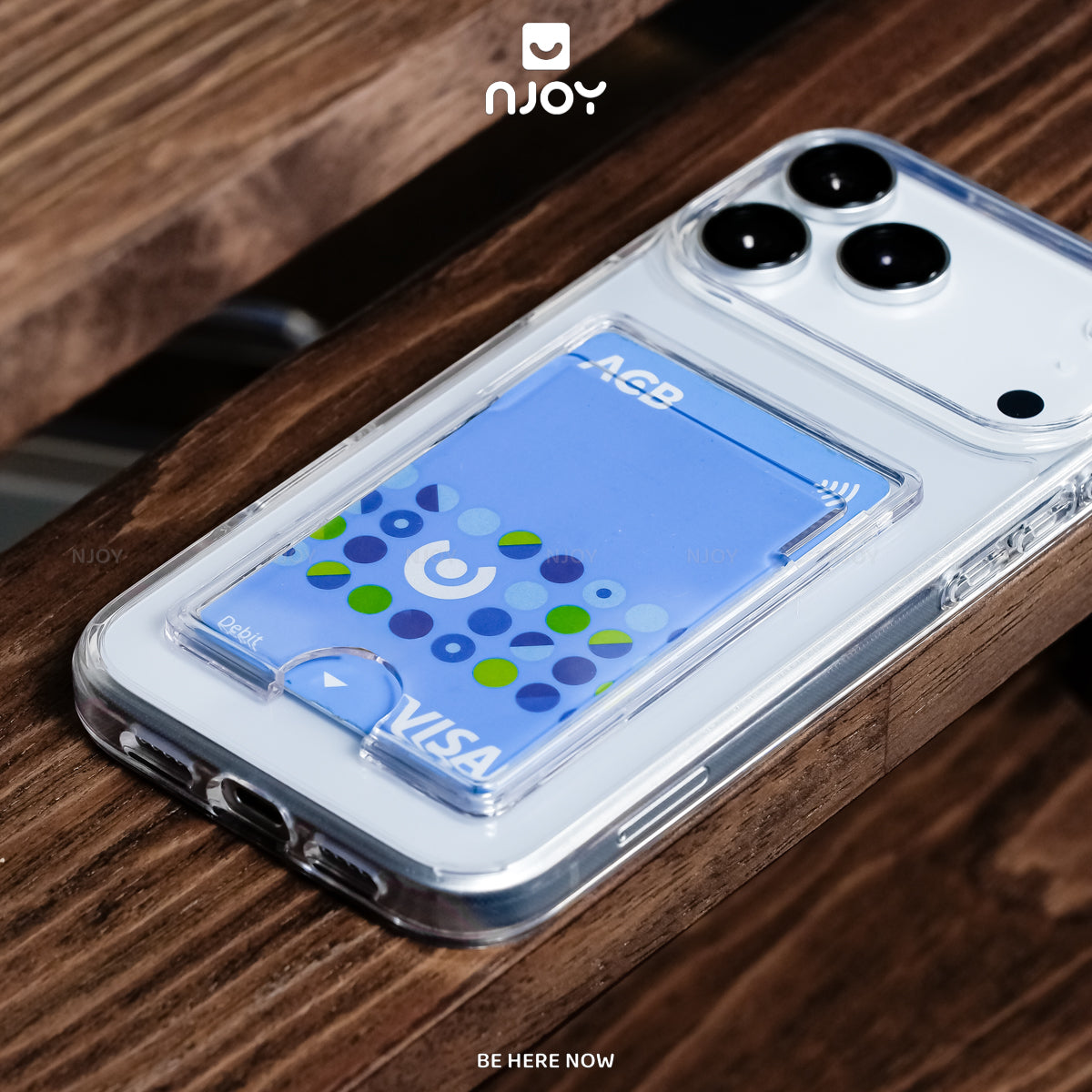Ốp Lưng Trong Suốt Njoy Đựng Thẻ Bảo Vệ Camera Chống Sốc Cho iPhone 18 Pro Max 17 16 15 14 13 12