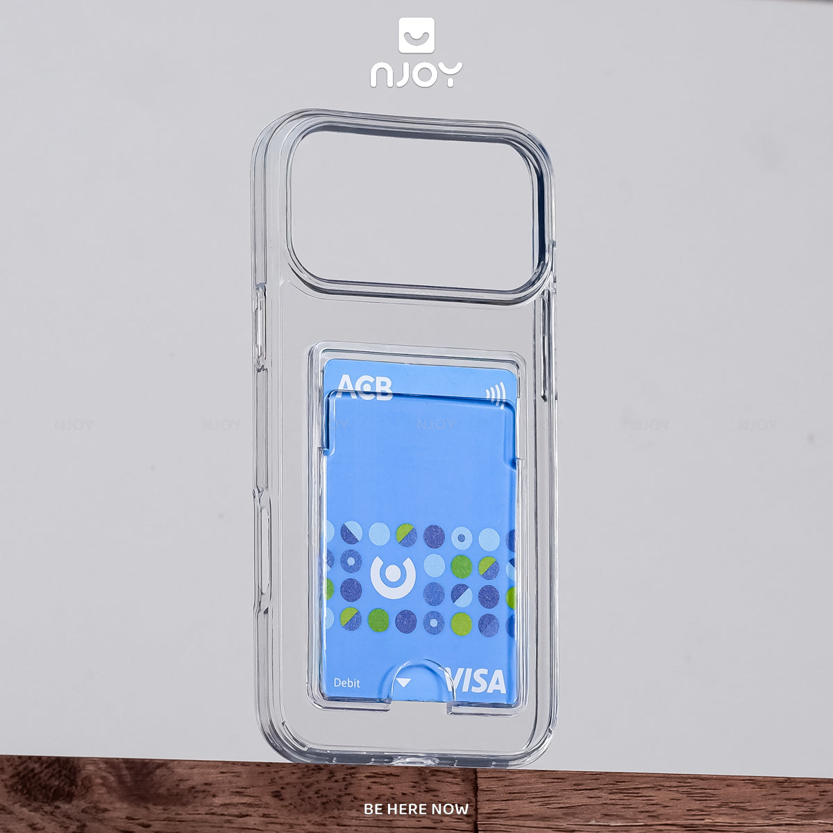 Ốp Lưng Trong Suốt Njoy Đựng Thẻ Bảo Vệ Camera Chống Sốc Cho iPhone 18 Pro Max 17 16 15 14 13 12