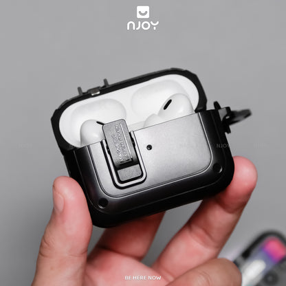 Ốp Tai Nghe AirPods Pro 3 2 4 Cyberlock Nút Bấm Kim Loại Từ Tính Kèm Móc Khóa Chống Sốc