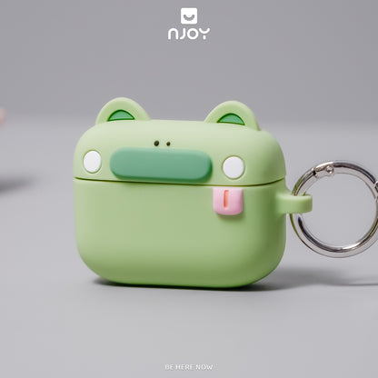 Ốp Silicon In Hình Gấu Dễ Thương Chống Sốc Kèm Móc Khóa Cho AirPods Pro 3 2