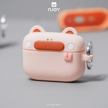 Ốp Silicon In Hình Gấu Dễ Thương Chống Sốc Kèm Móc Khóa Cho AirPods Pro 3 2