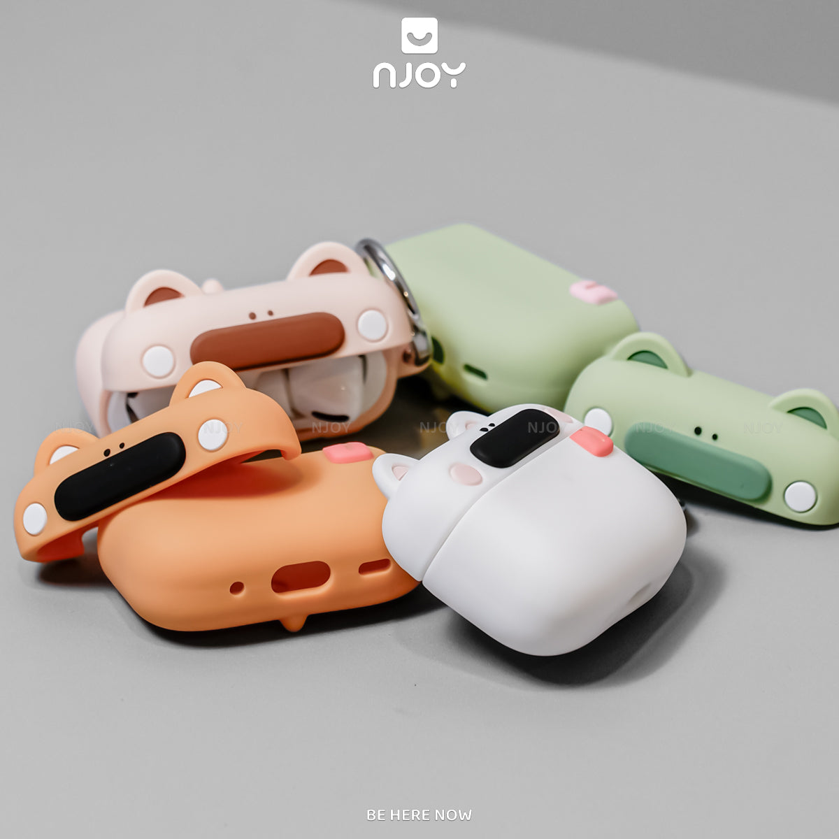 Ốp Silicon In Hình Gấu Dễ Thương Chống Sốc Kèm Móc Khóa Cho AirPods Pro 3 2