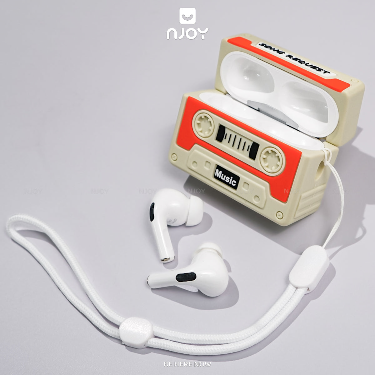 Ốp In Hình Cassette Silicon Kèm Dây Đeo Cho Tai Nghe Airpods 4 3 Airpods Pro 3 2 Njoyshop