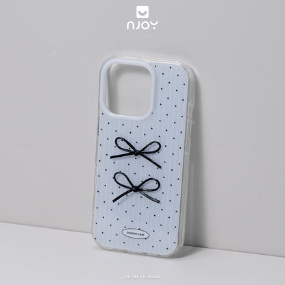 Ốp Lưng Nơ Chấm Bi Màu Xanh Dễ Thương Bảo Vệ Camera Cho Điện Thoại iPhone 17 Pro Max 16 15 14 13 12