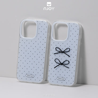 Ốp Lưng Nơ Chấm Bi Màu Xanh Dễ Thương Bảo Vệ Camera Cho Điện Thoại iPhone 17 Pro Max 16 15 14 13 12