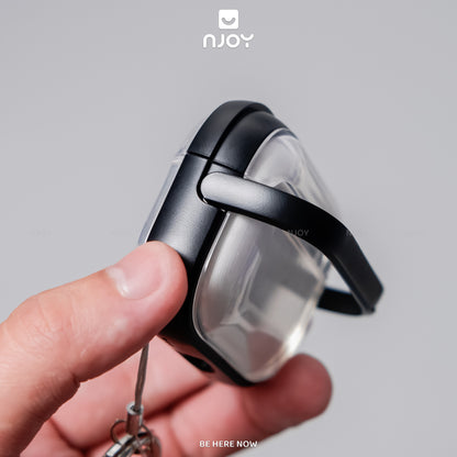 Ốp Trong Suốt Khóa Cài Viền Màu Hỗ Trợ Sạc Không Dây Kèm Móc Khóa Cho AirPods Pro 2 3