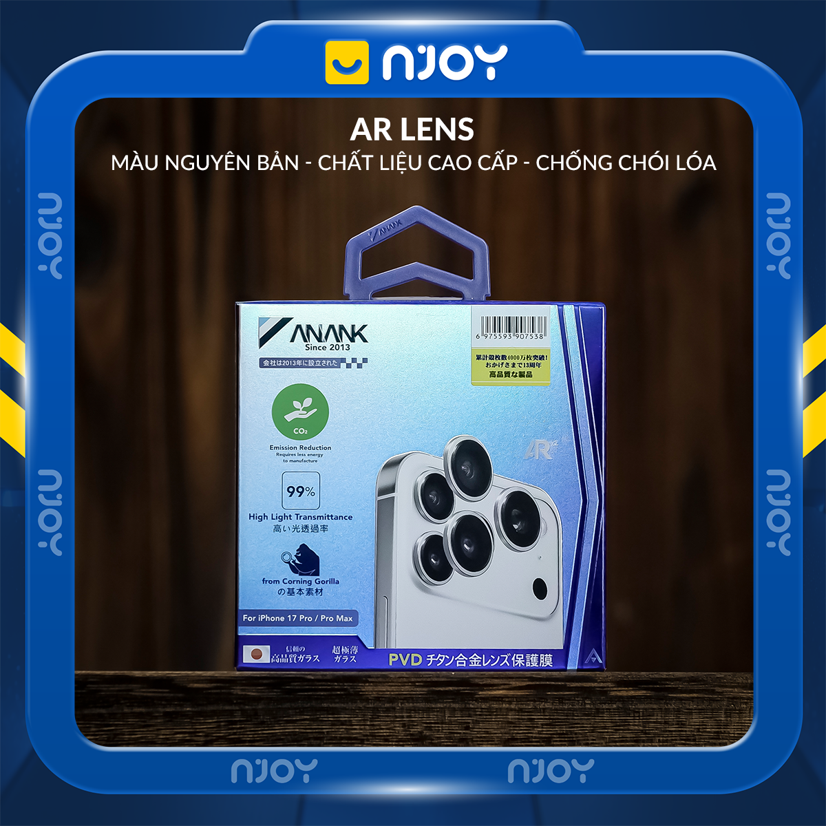 Bộ Vòng Cường Lực Bảo Vệ Camera Anank AR Chống Trầy Xước Màu Nguyên Bản Cho iPhone 13 14 15 16 17 Pro Max Njoyshop