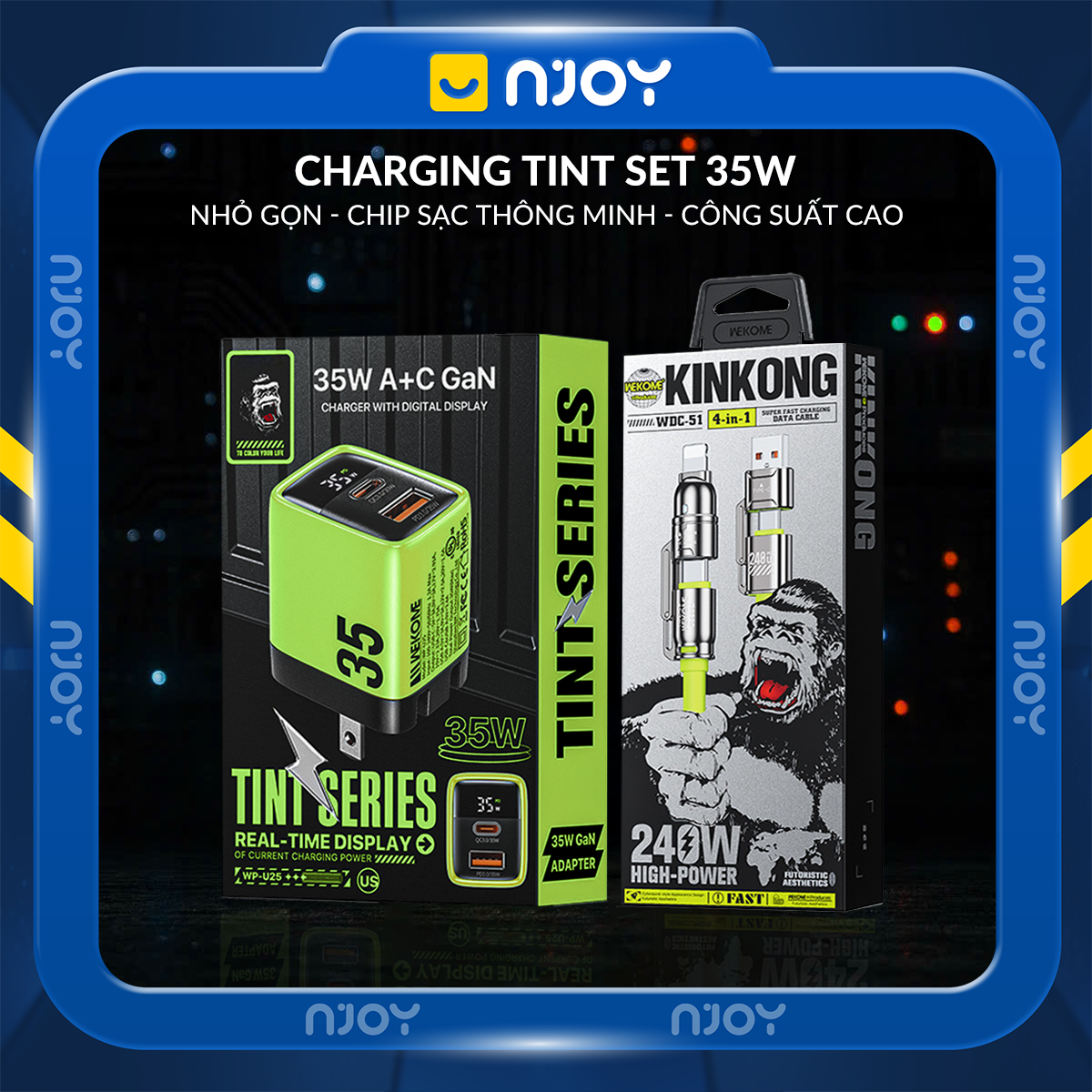 Củ Sạc Wekome 35W 2 Cổng Sạc Type C USB Sạc Nhanh QC3.0 PD3.0 FCP Cho Điện Thoại iPhone iPad Macbook