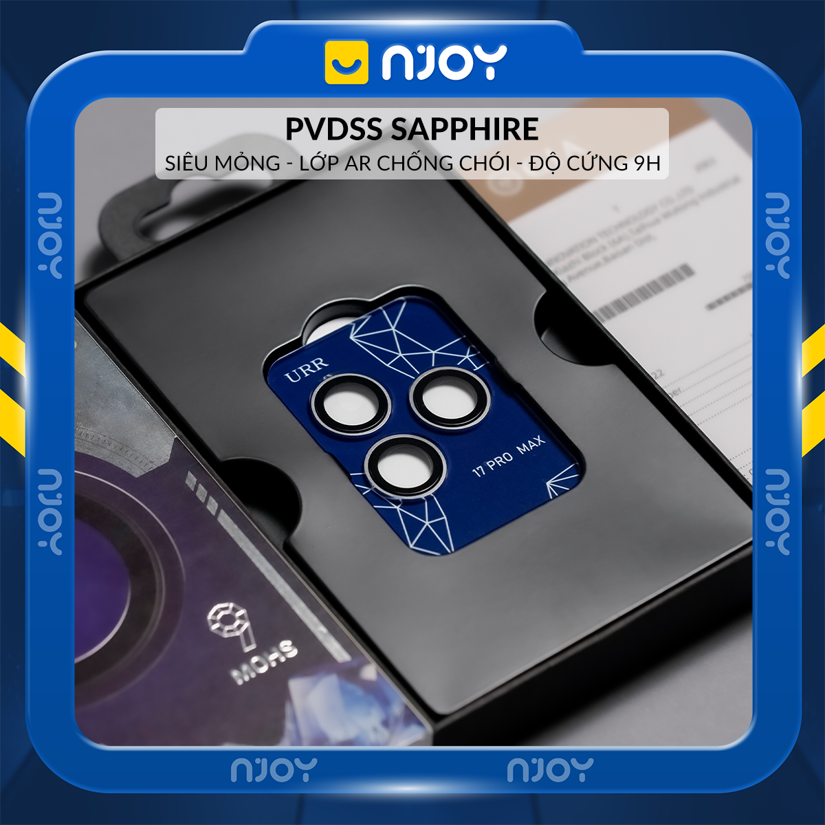 Cường Lực Camera URR Sapphire PVDSS 2 Tầng Cho iPhone 17 Pro Max 16 Pro Max 15 Pro Max 14 Pro Max 13 12