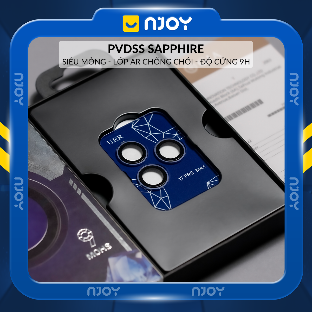 Cường Lực Camera URR Sapphire PVDSS 2 Tầng Cho iPhone 17 Pro Max 16 Pro Max 15 Pro Max 14 Pro Max 13 12