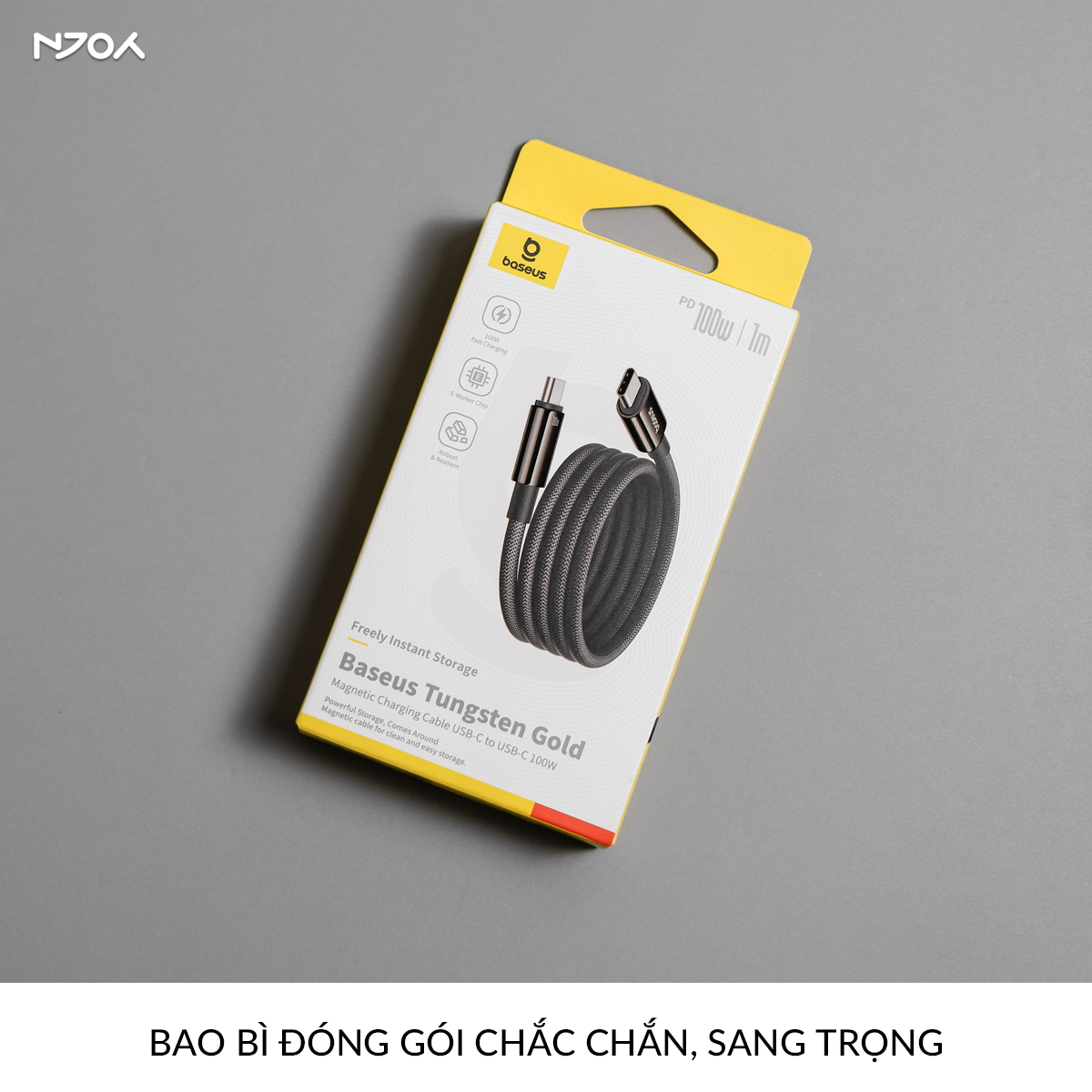 Cáp Sạc Nhanh Baseus Tungsten 100W Hỗ Trợ Nam Châm Chống Rối Cho iPhone 16 Pro Max 15 Laptop iPad