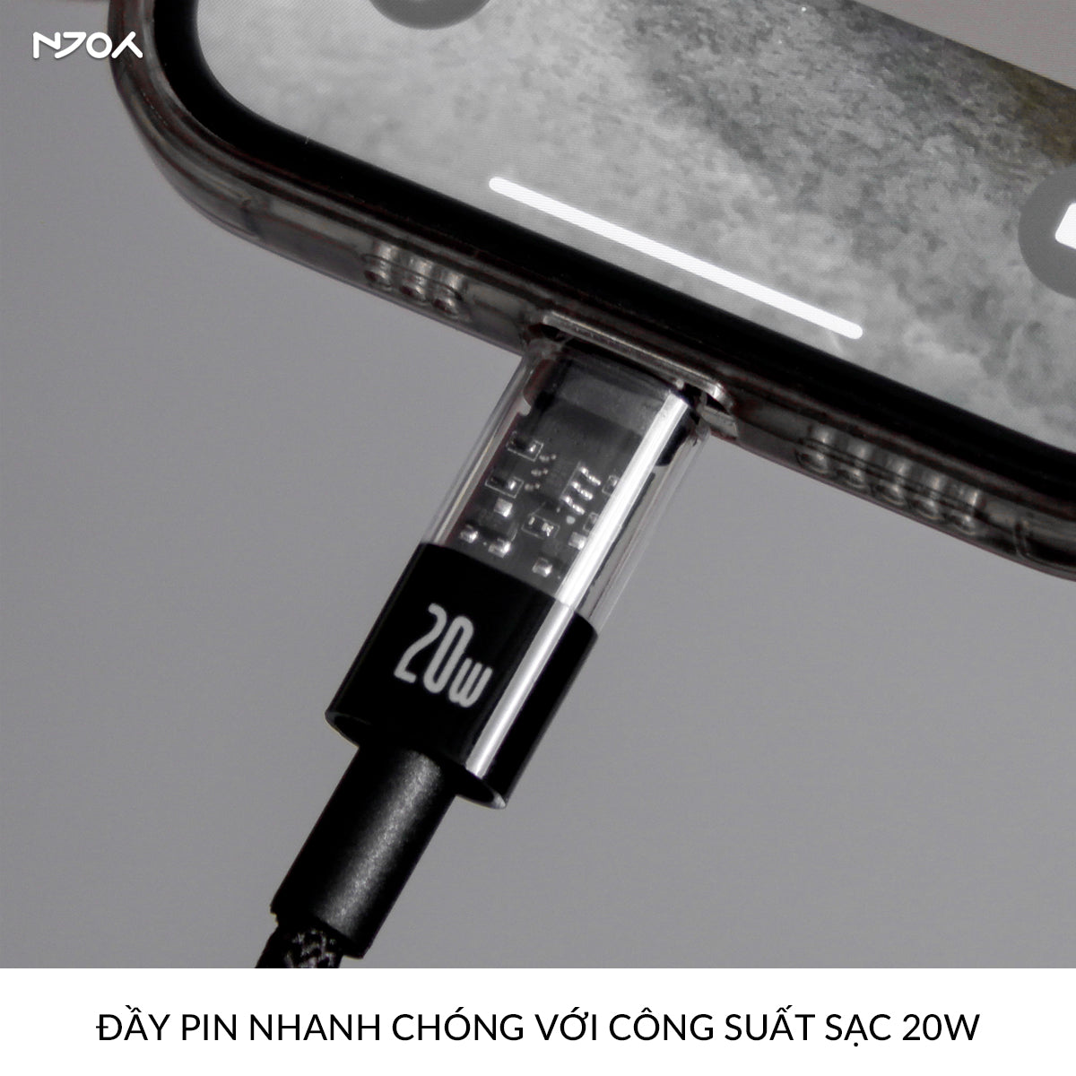 Cáp Sạc Nhanh Baseus PD 20W Trong Suốt Dây Dù Chống Đứt Cho iPhone 14 Pro Max 13 12 11