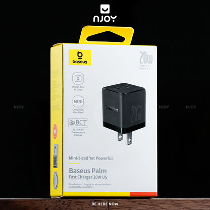 Củ Sạc Nhanh 20W Baseus Palm 2 Cổng Type C USB-A Nhỏ Gọn Cho iPhone Samsung