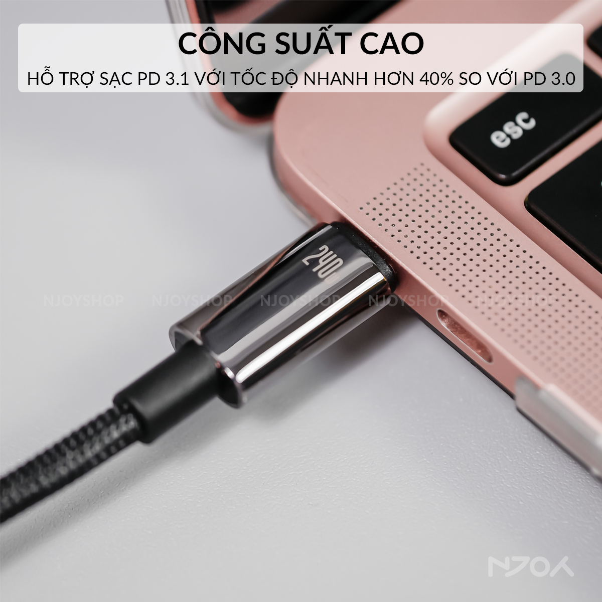 Dây Sạc Nhanh Baseus 240W Hỗ Trợ PD 3.1 Hợp Kim Đen Dây Dù Cho iPhone iPad Laptop