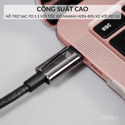 Dây Sạc Nhanh Baseus 240W Hỗ Trợ PD 3.1 Hợp Kim Đen Dây Dù Cho iPhone iPad Laptop