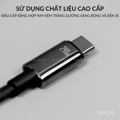 Dây Sạc Nhanh Baseus 240W Hỗ Trợ PD 3.1 Hợp Kim Đen Dây Dù Cho iPhone iPad Laptop